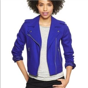 Gap Wool Moto Jacket Purple Paradise Zip Collar Pockets Medium Tall